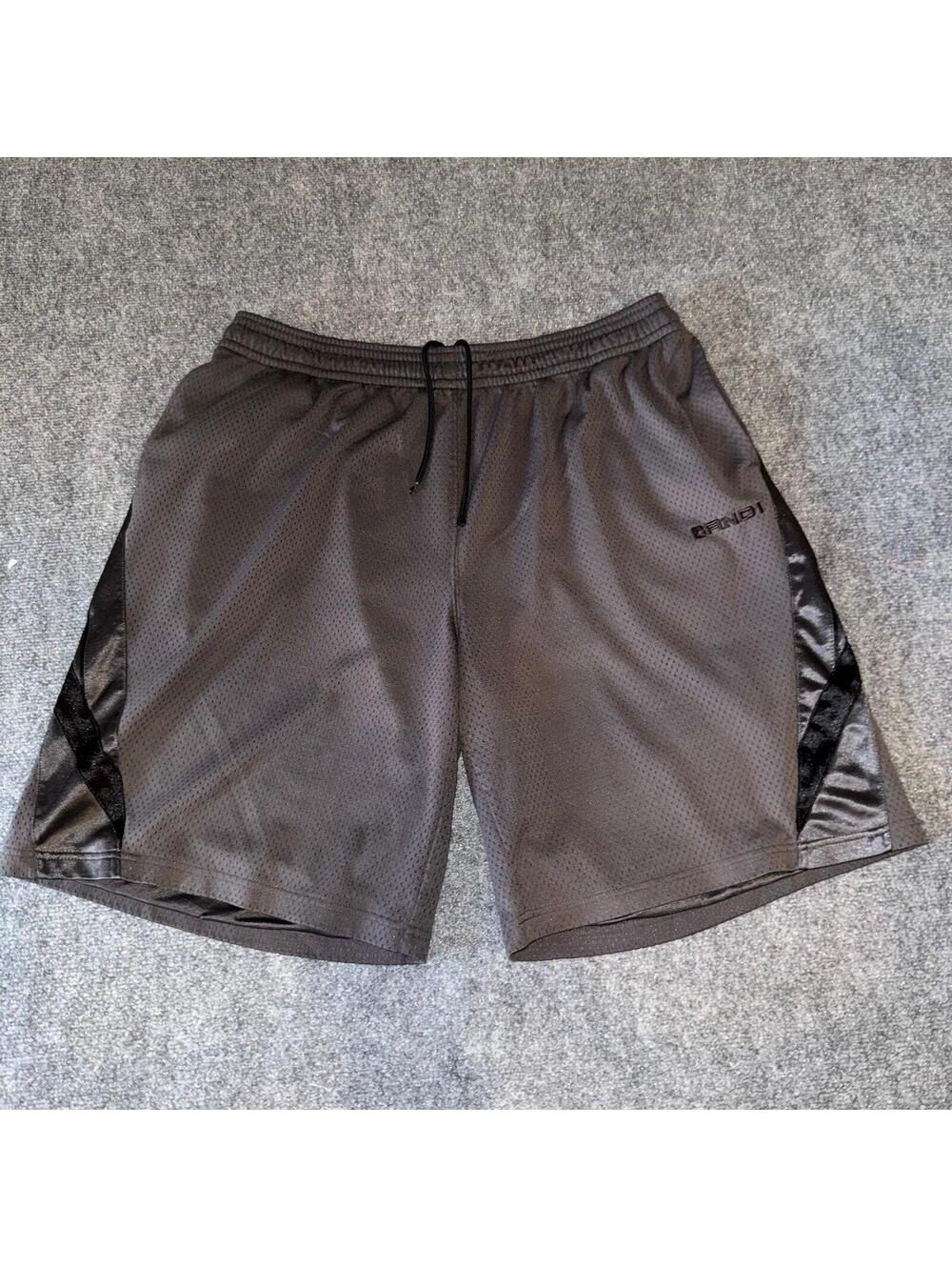 AND1 Dark Grey Baggy Dazzle Hoop Shorts Mens XL Vtg y2k 90s Rare